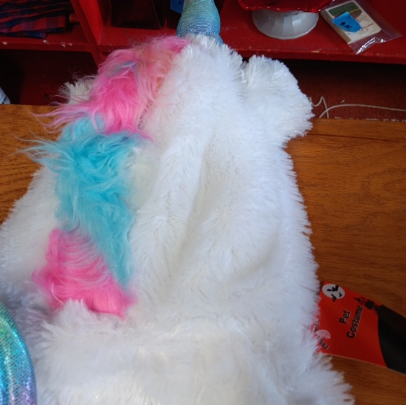 Rainbow Unicorn Hooded White Plush  Pet Dog Costume Small - Picture 6 of 8